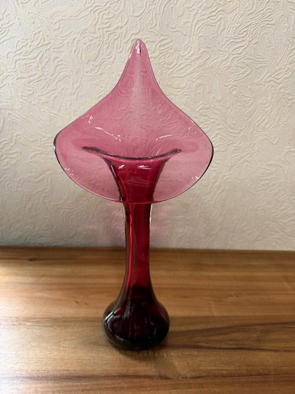 Mid Century Modern Pilgrim Glass Cranberry Jack in the Pulpit Vase 13" Tall